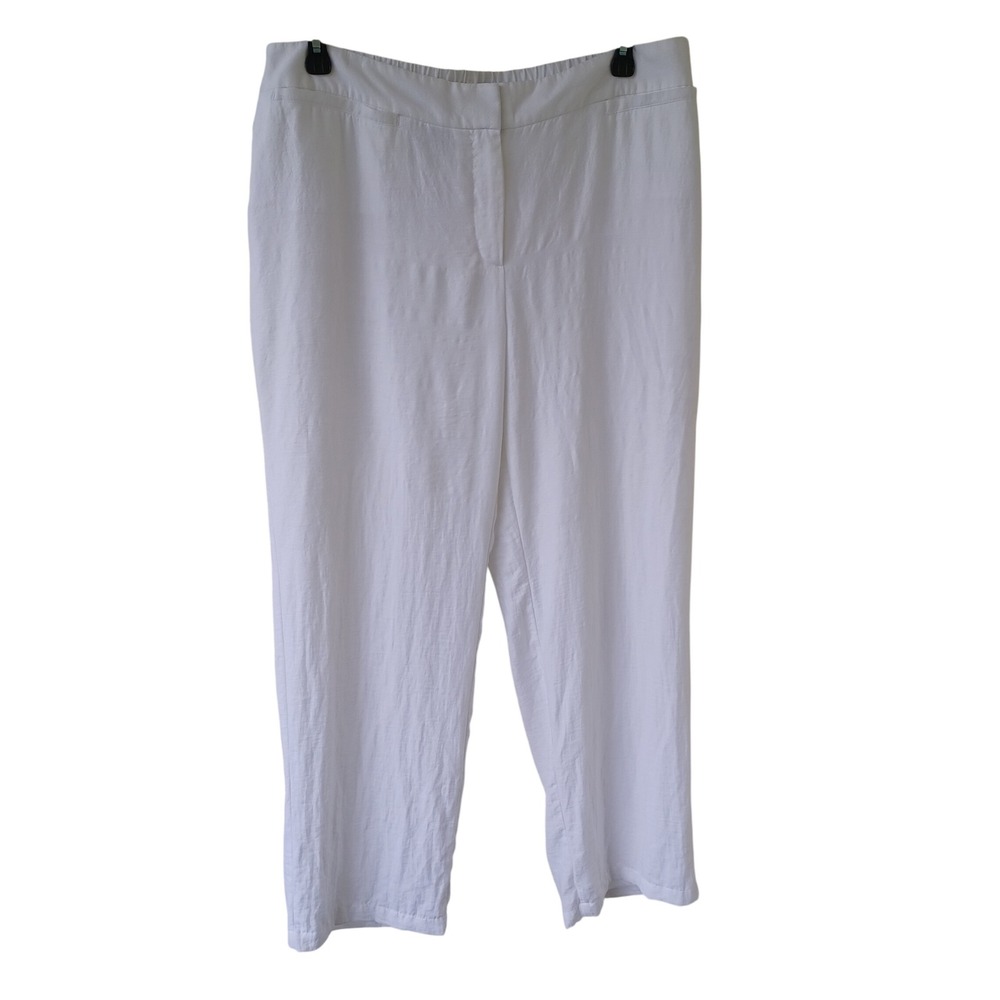 Chicos Travelers Collection White Textured Straight‎ Leg Elastic Back Pants 40W